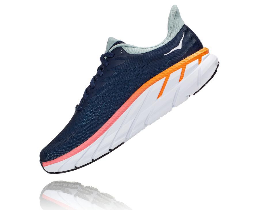 Hoka One One ランニングシューズ レディース ネイビー/白 - クリフトン 7 - DV4350186